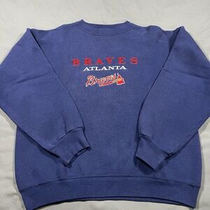 Vintage 90s MLB Atlanta Braves Embroidered Logo Large Crewneck Tultex Tag
